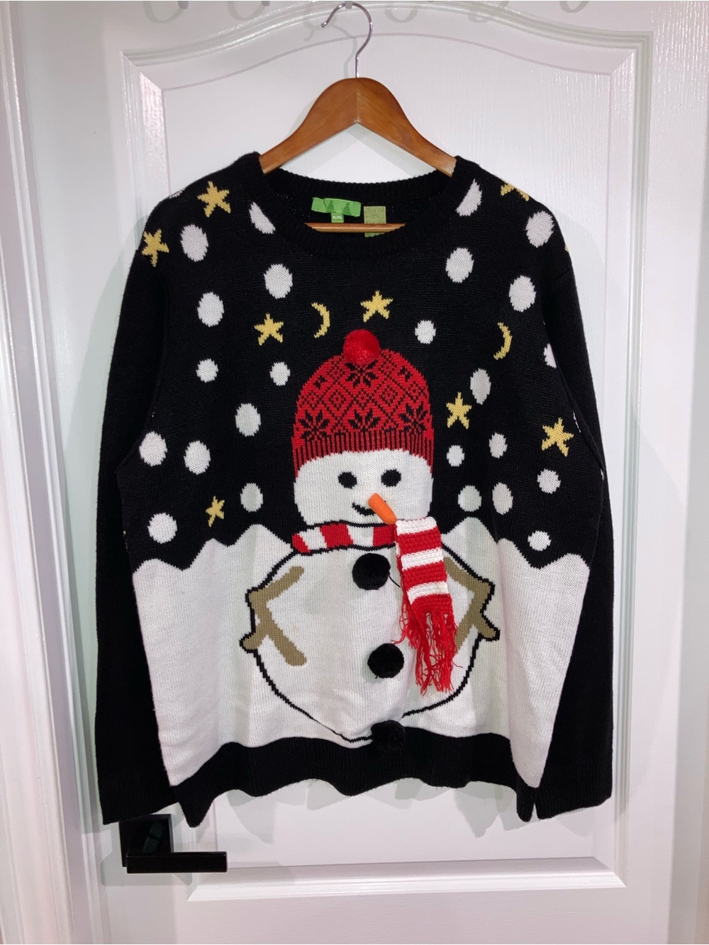 Black & White 3D Snowman Christmas Sweater - size XL
